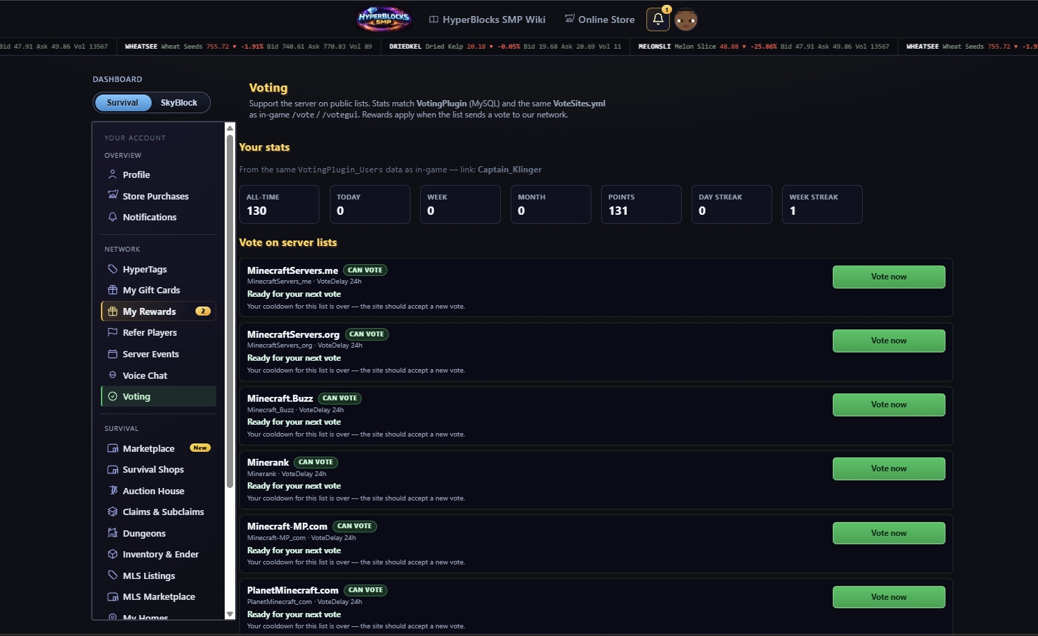 Voting page with vote stats and Vote now buttons.